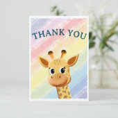 Baby Giraffe Pastel Rainbow Watercolor Kinderdusch Dankeskarte (Stehend Vorderseite)