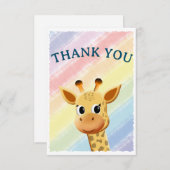 Baby Giraffe Pastel Rainbow Watercolor Kinderdusch Dankeskarte (Vorne/Hinten)