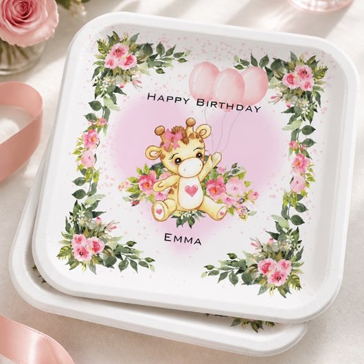 Baby-Giraffe | Personalisierter Geburtstag Pappteller