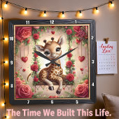 Baby Giraffe Rose Garden Quadratische Wanduhr