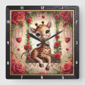 Baby-Giraffe Rosengarten Quadratische Wanduhr (Vorderseite)
