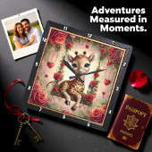 Baby-Giraffe Rosengarten Quadratische Wanduhr