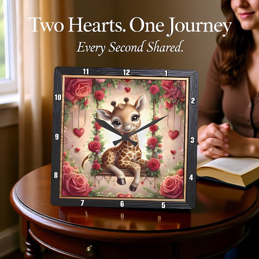 Baby-Giraffe Rosengarten Quadratische Wanduhr