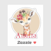 Baby Giraffe Safari Jungle Pink Personalisiert Aufkleber (Blatt)