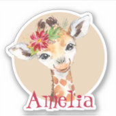 Baby Giraffe Safari Jungle Pink Personalisiert Aufkleber (Vorderseite)