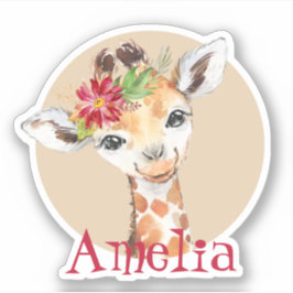 Baby Giraffe Safari Jungle Pink Personalisiert Aufkleber