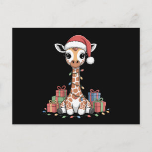Baby-Giraffe-Santa-Hut-Weihnachtslichter-Xmas-Boxe Feiertagspostkarte
