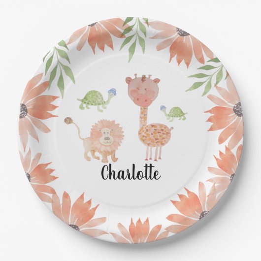 Baby Giraffe Watercolor Handgemalt Pappteller (Vorderseite)