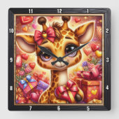 Baby-Giraffen-Herz-Geschenk Quadratische Wanduhr (Vorderseite)