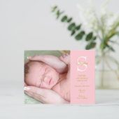 Baby GirI Birth Stats Monogram Foto Vielen Dank Postkarte (Stehend Vorderseite)