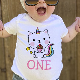 Baby Girl 1. Geburtstag 1 Katze Unicorn T - Shirt