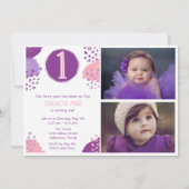 Baby Girl 1. Geburtstag 2 Foto Party Einladung (Vorderseite)