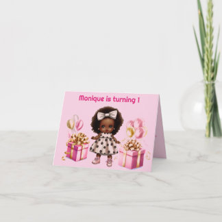 Baby Girl 1. Geburtstag Dunkle Skin Curls Pink Einladung