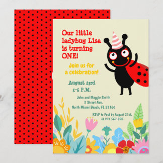 Baby Girl 1. Geburtstag Ladybug Party Einladung