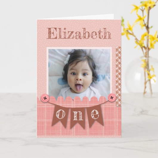 Baby Girl 1. Geburtstag Pink Scrapbook Karte (Gelbe Blume)