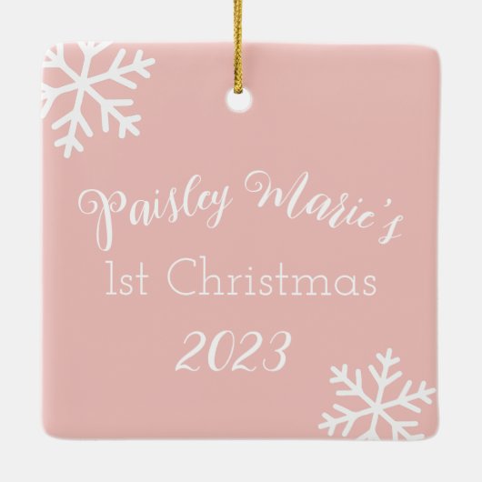 Baby Girl 1. Personalisierte Weihnachtsdekoration Keramikornament (Rückseite)