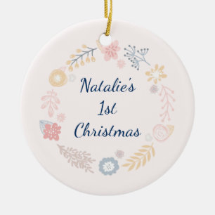 Baby Girl 1. Weihnachts Pink Botanisches Foto Keramik Ornament