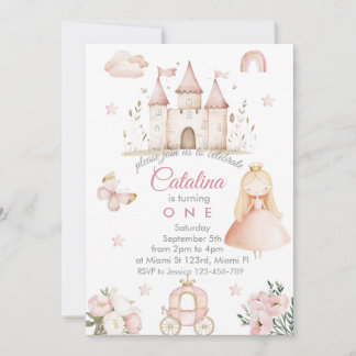 Baby Girl 1st Birthday Princess Invitation Einladung
