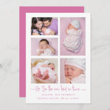 Baby Girl 5 Foto Collage Pink Script Geburt