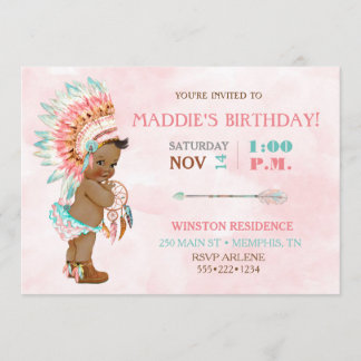 Baby Girl American Tribal Headdress Blush Einladung