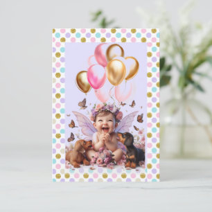 Baby Girl and Dackeln Erste Geburtstagsparty Einladung