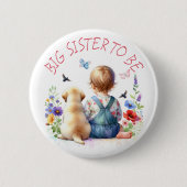 Baby Girl and Puppy Baby Dusche Big Sister Button (Vorderseite)
