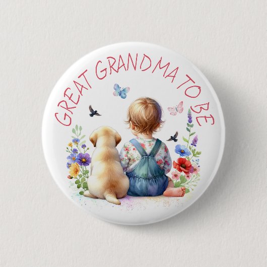 Baby Girl and Puppy Baby Dusche Großes Oma Button (Vorderseite)