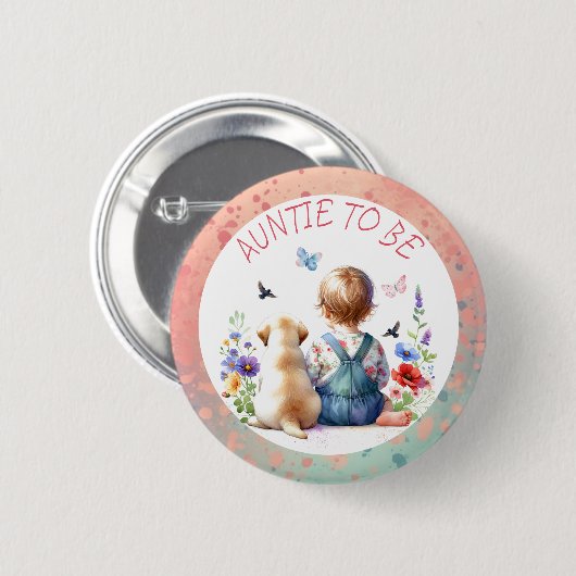 Baby Girl and Puppy Baby Shooting Tante zu sein Button (Vorne & Hinten)