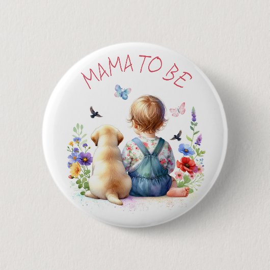 Baby Girl and Puppy Baby Shower Mama zu sein Button (Vorderseite)