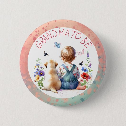 Baby Girl and Puppy Baby Shower Oma zu sein Button (Vorderseite)