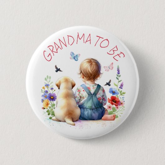Baby Girl and Puppy Baby Shower Oma zu sein Button (Vorderseite)