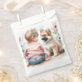 Baby Girl and Puppy Pink Baby Dusche Geschenktütchen