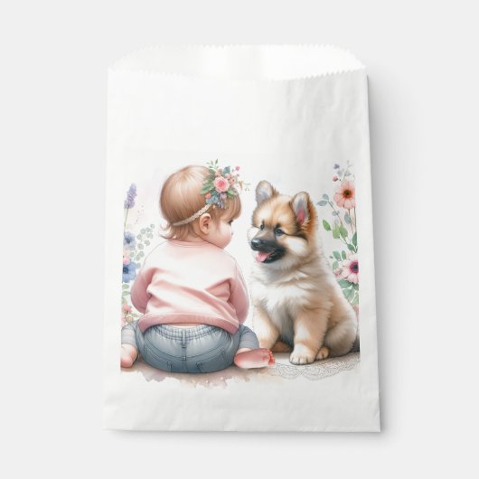 Baby Girl and Puppy Pink Baby Dusche Geschenktütchen (Vorderseite)