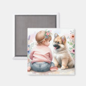 Baby Girl and Puppy Pink Baby Dusche Magnet (Vorderseite/Rückseite)