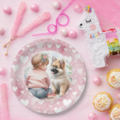 Baby Girl and Puppy Pink Baby Dusche Pappteller (Party)