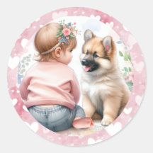 Baby Girl and Puppy Pink Baby Dusche