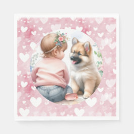 Baby Girl and Puppy Pink Baby Dusche Serviette