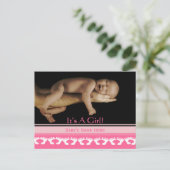 Baby Girl-Ankündigung Ankündigungspostkarte (Stehend Vorderseite)