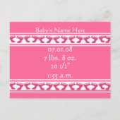 Baby Girl-Ankündigung Ankündigungspostkarte (Rückseite)