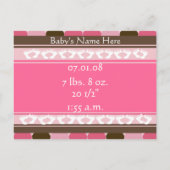 Baby Girl-Ankündigung Ankündigungspostkarte (Rückseite)