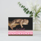 Baby Girl-Ankündigung Ankündigungspostkarte (Stehend Vorderseite)