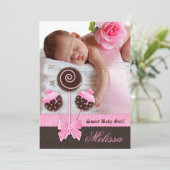 Baby Girl Ankündigung Einladung Cake Pops Pink V (Stehend Vorderseite)