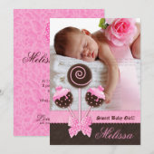 Baby Girl Ankündigung Einladung Cake Pops Pink V (Vorne/Hinten)