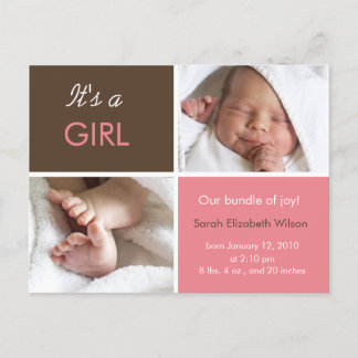 Baby Girl Ankündigung Postkarten