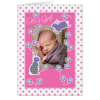 Baby Girl Announcement Foto Card Niedlich Bunnies