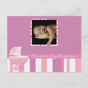 Baby Girl Announcement - Pink Baby Buggy Ankündigungspostkarte