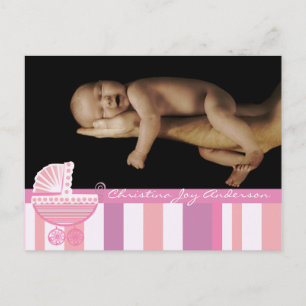 Baby Girl Announcement - Pink Baby Buggy Ankündigungspostkarte