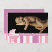 Baby Girl Announcement - Pink Baby Buggy Ankündigungspostkarte (Vorne/Hinten)