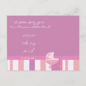 Baby Girl Announcement - Pink Baby Buggy Ankündigungspostkarte (Rückseite)