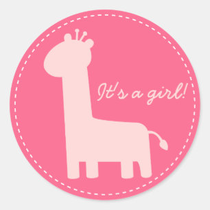 Baby Girl Announcement - Pink-Giraffe-Silhouette Runder Aufkleber